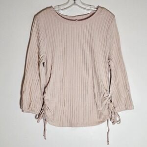 Como Blu Sweater Womens Large Pink Ruched Side Tie Ribbed Knit Long Sleeve Soft